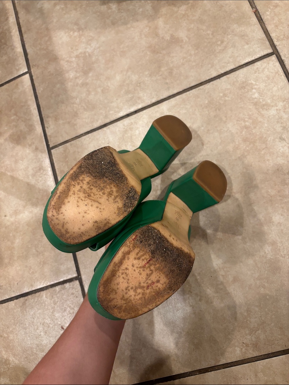 Charlotte Stone Green Leather Platform Heeled Sandals - Picture 5 of 7